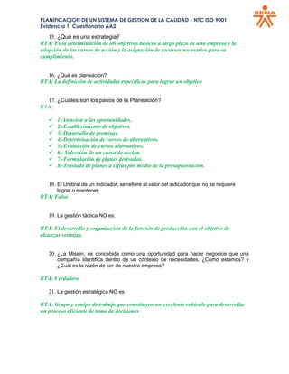 Planificación de un sistema de gestión de la calidad - ntc iso 9001